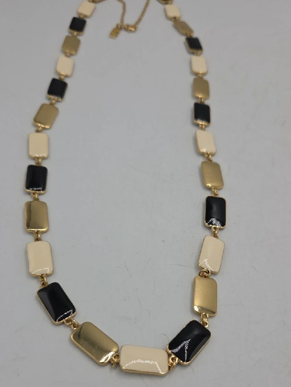 kate spade Gold Tone Black and Cream Rectangular Link Necklace